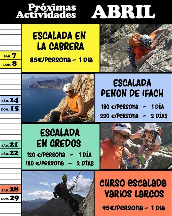Calendario de actividades de escalada de abril de RMSclim